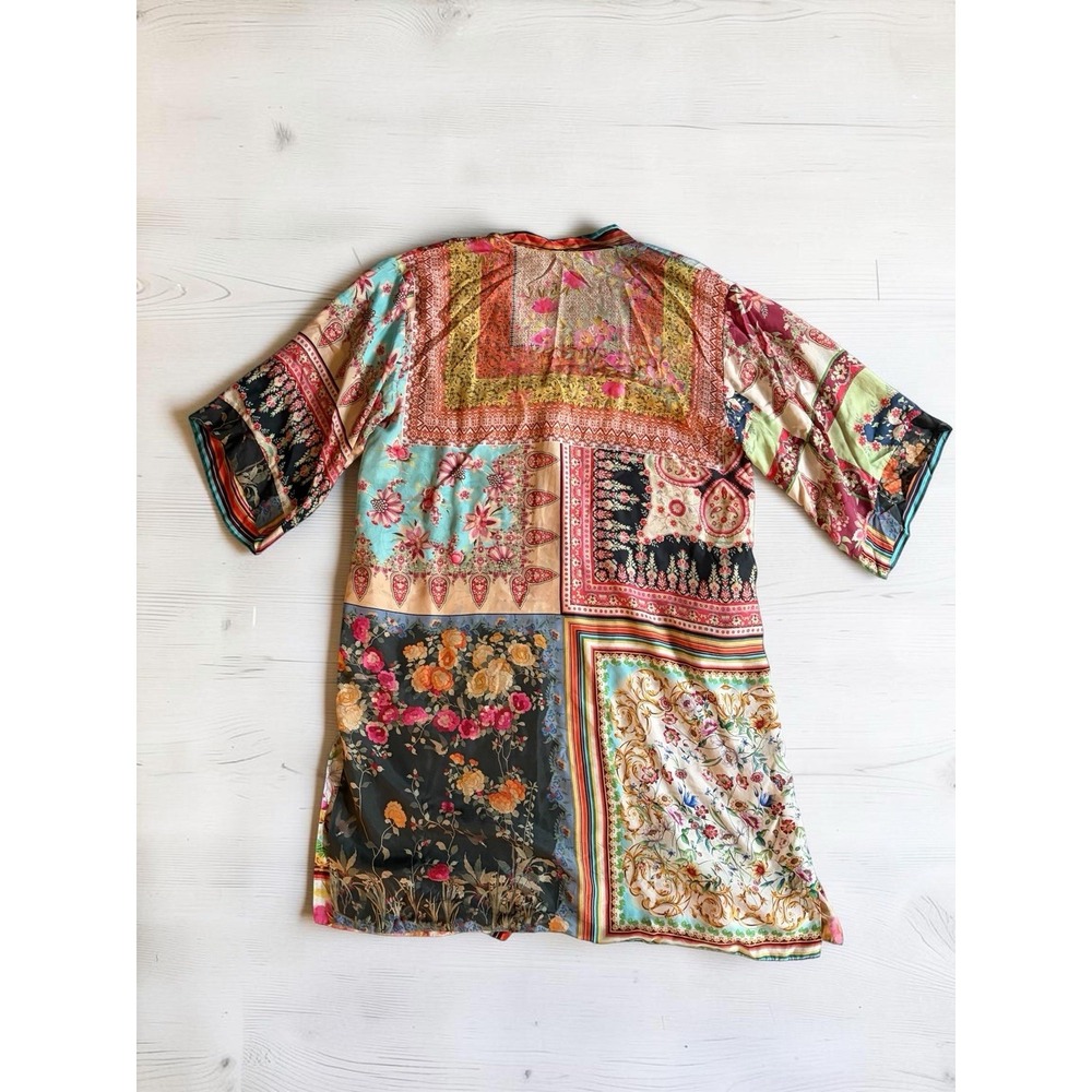 Johnny Was Reversible Silk Kimono Robe Floral Paisley Patchwork Duster XL Multi - Picture 15 of 16